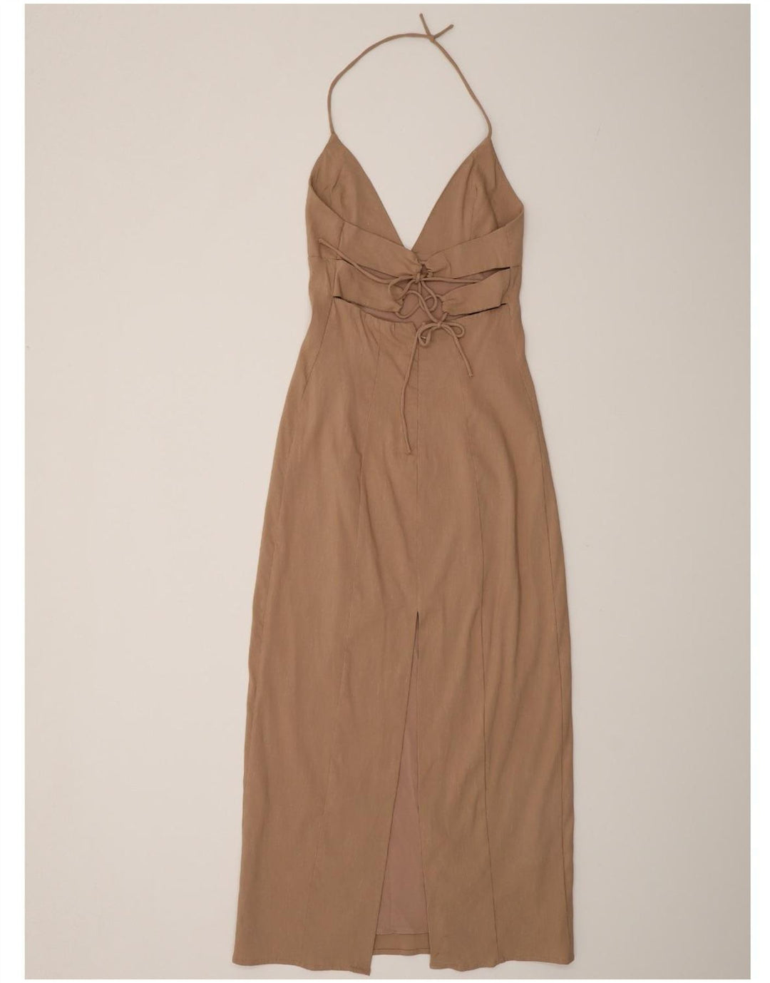 Zara Damen Neckholder-Kleid, Größe S, Beige, Leinen