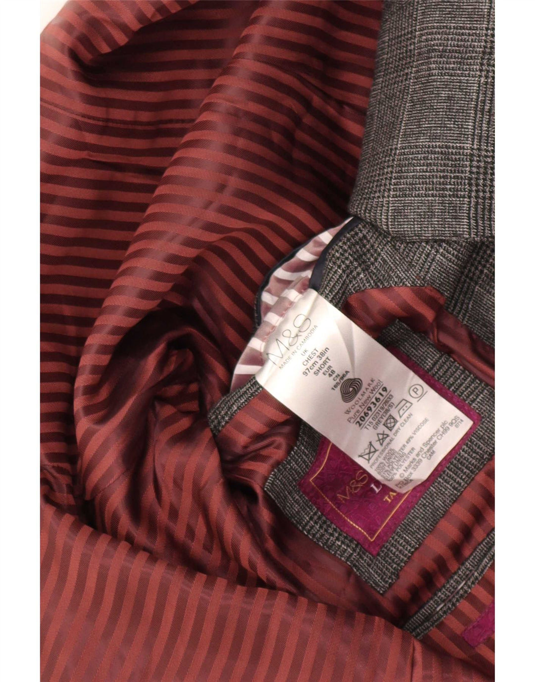 Marks & Spencer Herren-Blazer mit 2 Knöpfen, UK 38, mittelgrau karierte Wolle
