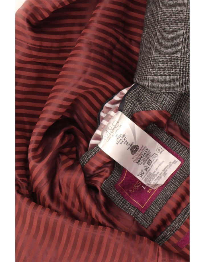 Marks & Spencer Herren-Blazer mit 2 Knöpfen, UK 38, mittelgrau karierte Wolle
