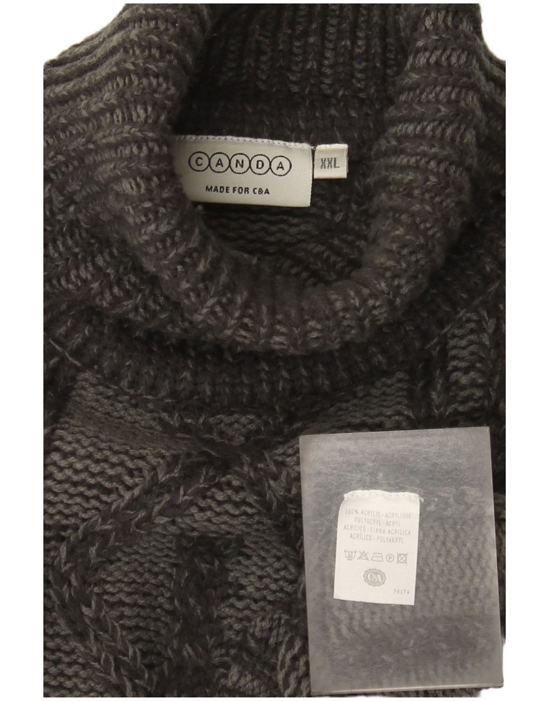 Canda Rollkragenpullover für Herren, Größe 2XL, graues Argyle/Diamant-Acryl