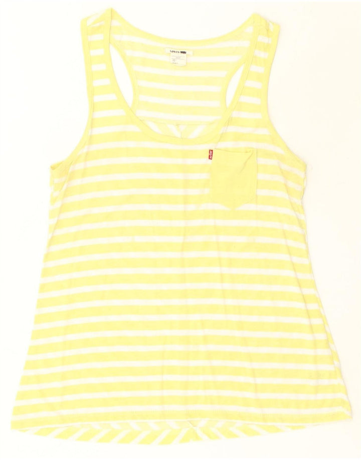LEVI'S Womens Vest Top UK 12 Medium Yellow Striped Polyester | Vintage Levi's | Thrift | Second-Hand Levi's | Used Clothing | Messina Hembry 