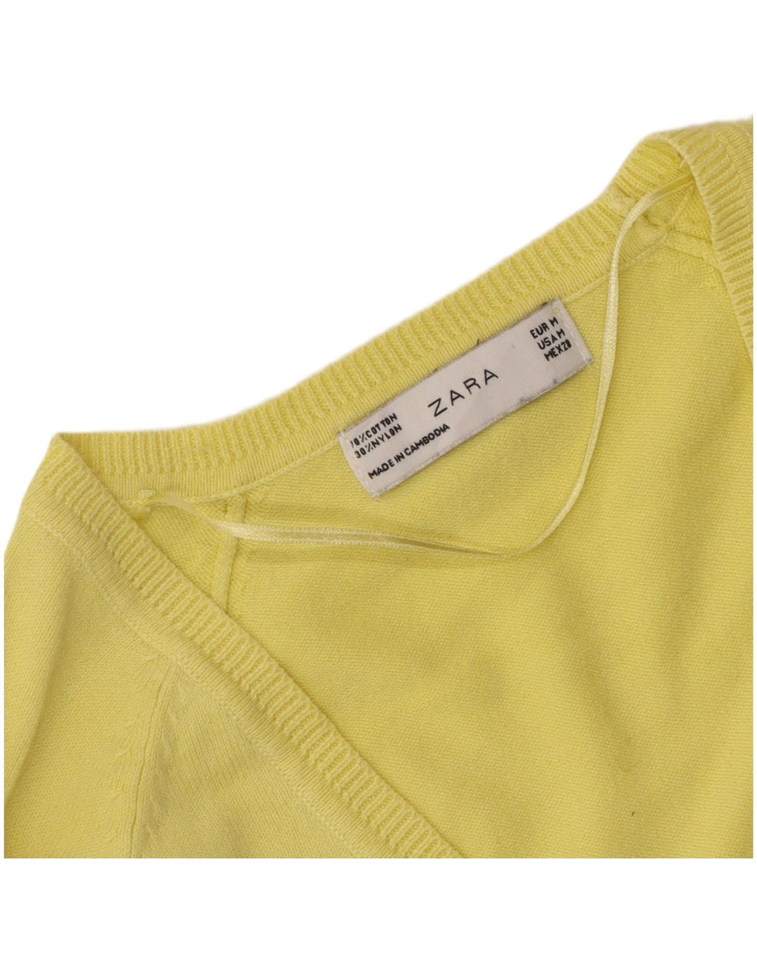 Zara Damen-Cardigan-Pullover UK 12 Mittelgelbe Baumwolle