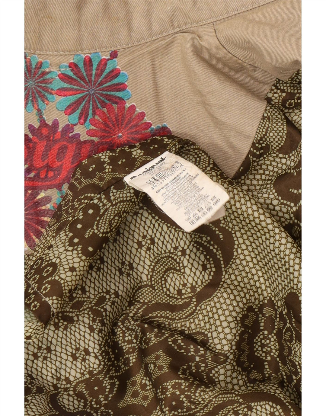 Desigual Damen Zweireihiger Trenchcoat EU 38 Mittelbeige mit Blumenmuster