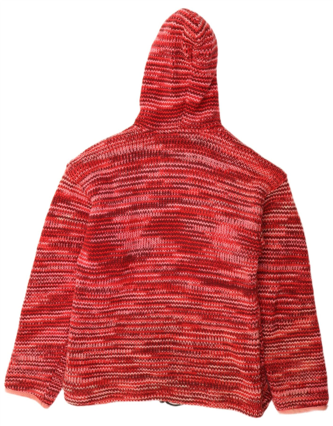 VINTAGE Damen Strickjacke mit Kapuze, UK 16, große rot gefleckte Wolle