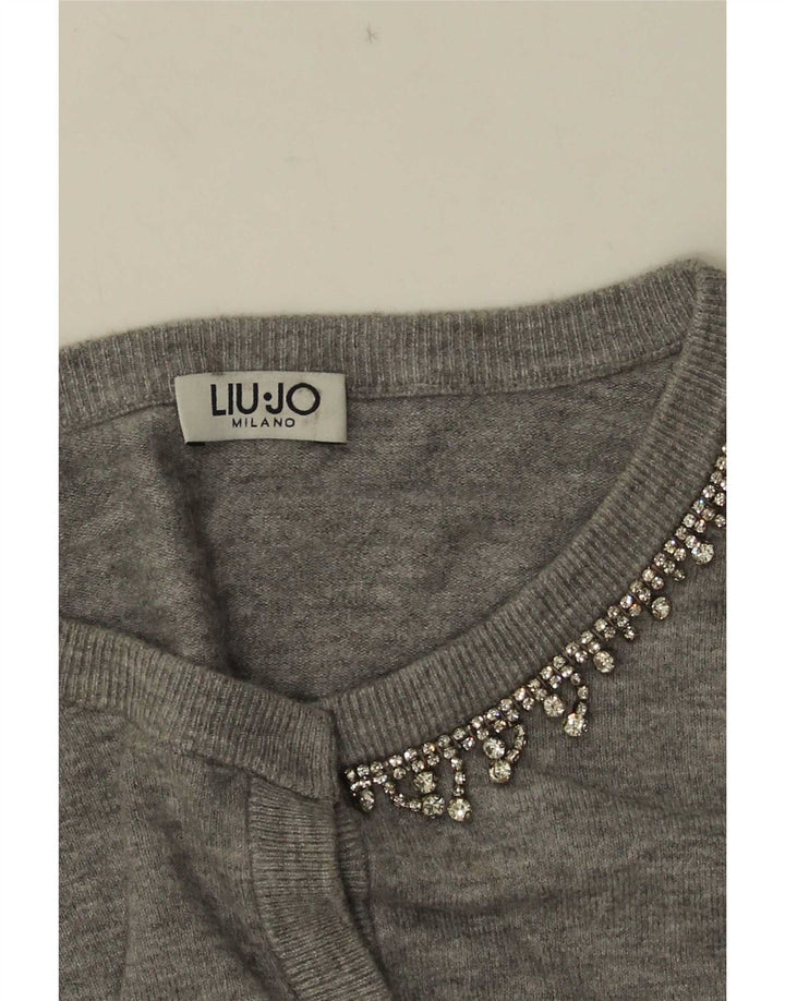 Liu Jo Damen Crop Cardigan Pullover UK 12 Mittelgrau