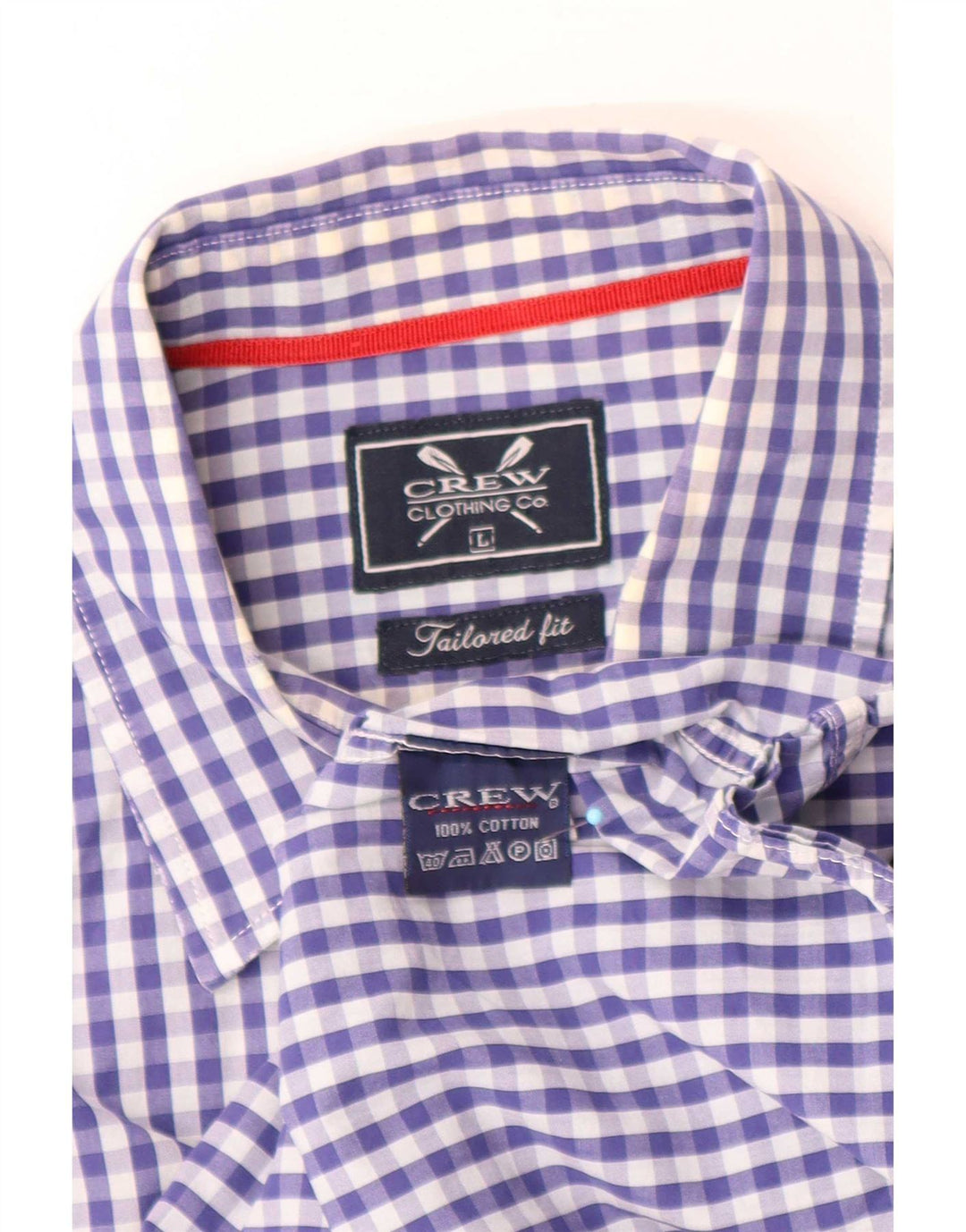 Crew Clothing Herren-Hemd mit maßgeschneiderter Passform, groß, blaues Gingham-Baumwolle