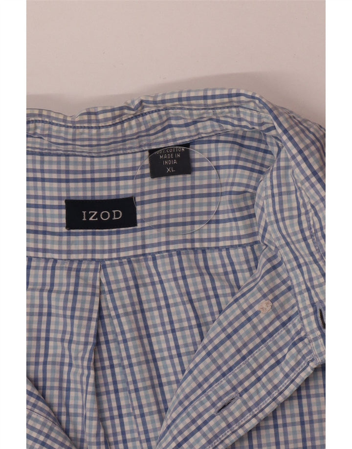 Izod Herren-Kurzarmhemd XL, blau kariert, Baumwolle