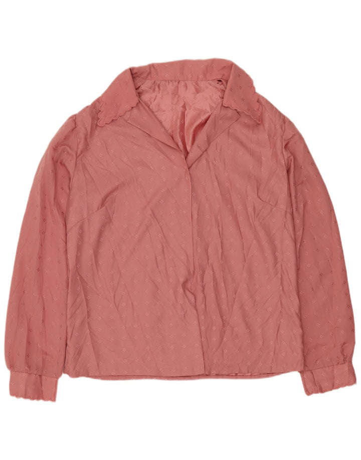 VINTAGE Damen Bluse Top UK 14 Groß Rosa Geometrisch