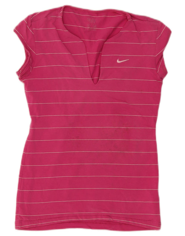 Nike Damen T-Shirt Top UK 8 Small Pink Gestreifte Baumwolle