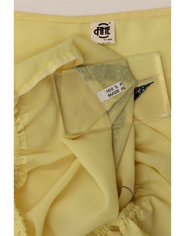Vintage Damen Crop Bluse Top UK 14 Mittelgelb geblümtes Polyester