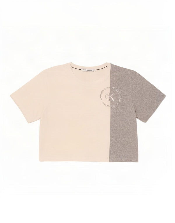 Calvin Klein Jeans Damen Crop T-Shirt Top UK 14 Mittelgrau Farbblock