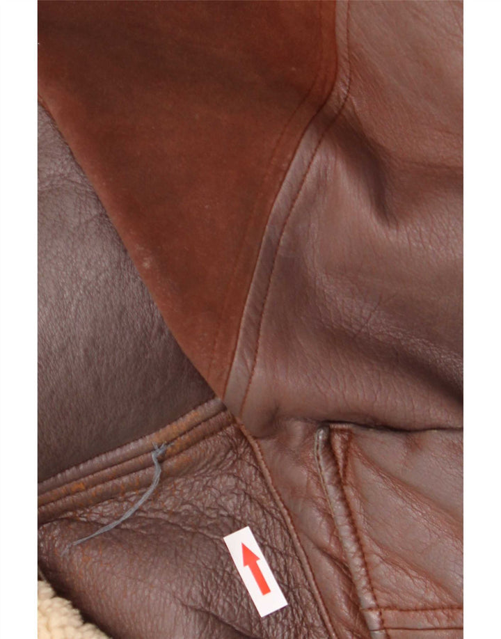 Übergroßer Damen-Ledermantel von Maviche, UK 12, mittelbraun, Farbblock