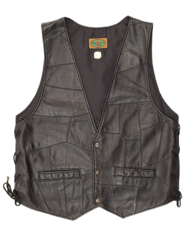 Vintage Damen Lederweste 2XL Schwarz Patchwork Biker