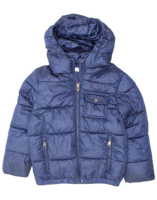 Wattierte Vintage-Jacke für Jungen mit Kapuze, 5–6 Jahre, marineblaues Polyester