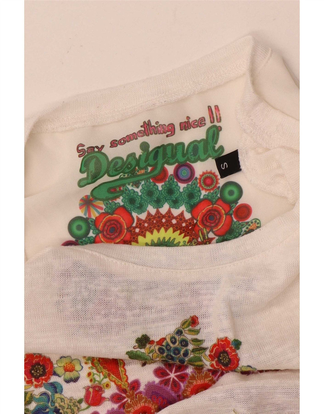 Desigual Damen Grafik-Tunika-Oberteil UK 10 Small Weiß geblümt