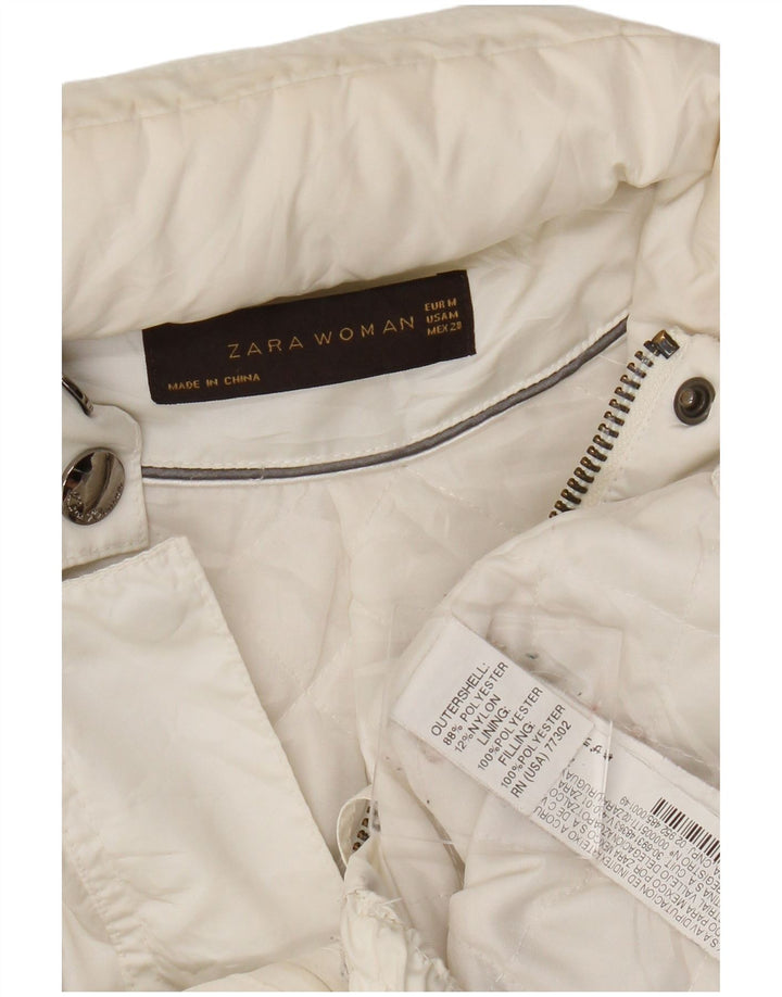 Zara Damen-Bomberjacke mit Kapuze, UK 12, Mittelweiß, Polyester