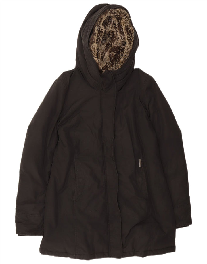 Woolrich Wattierte Damenjacke mit Kapuze, UK 14, mittelschwarze Baumwolle