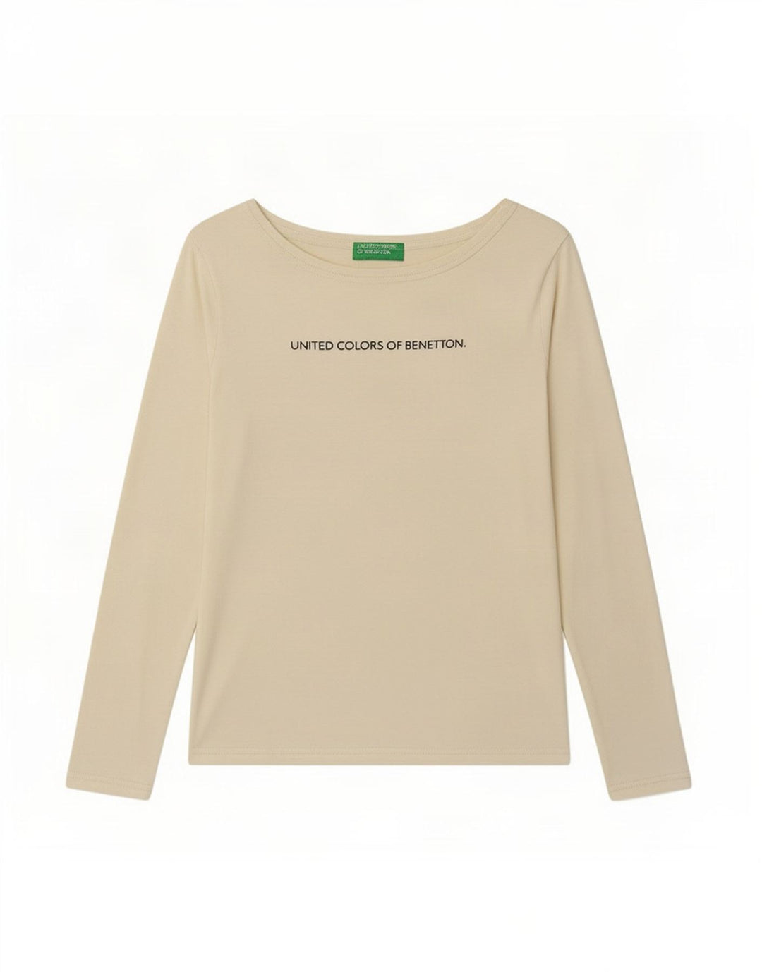 Benetton Womens Graphic Top Langarm UK 8 Small Beige