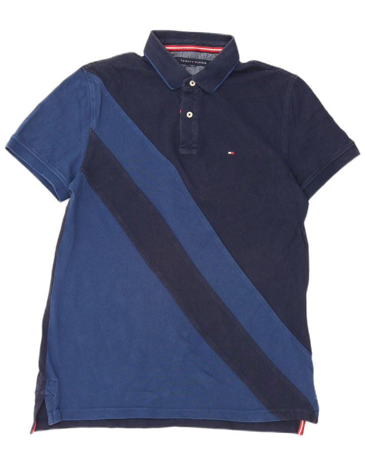 Tommy Hilfiger Herren-Poloshirt, groß, marineblau, gestreift, Baumwolle