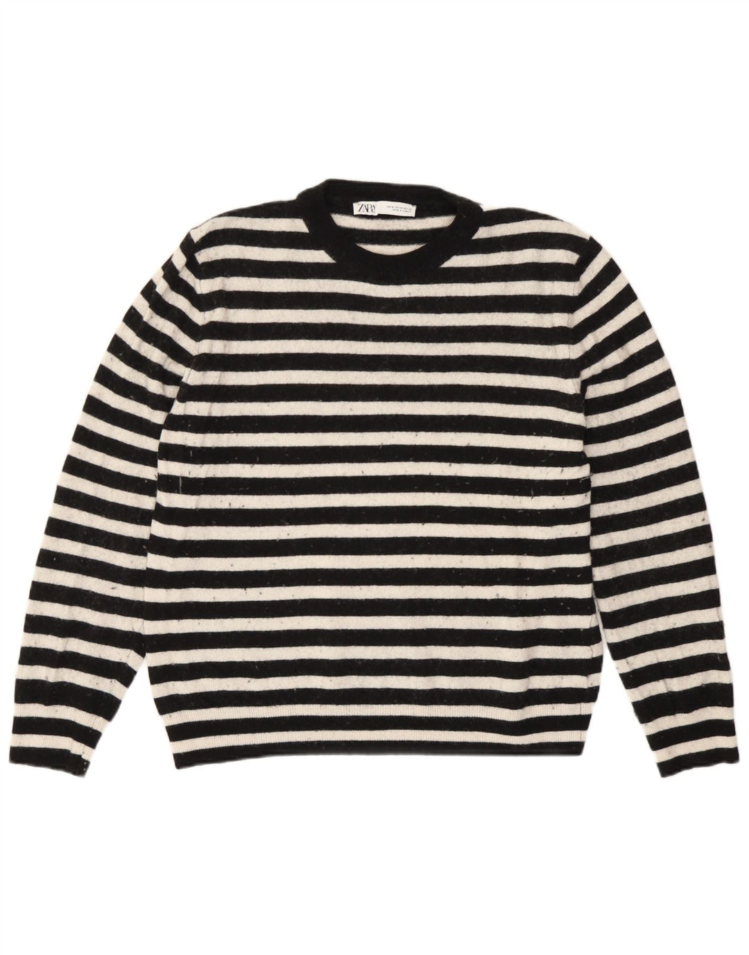Zara Damen-Pullover mit Rundhalsausschnitt, Gr. 14, Mittelschwarz, gestreift, Polyamid