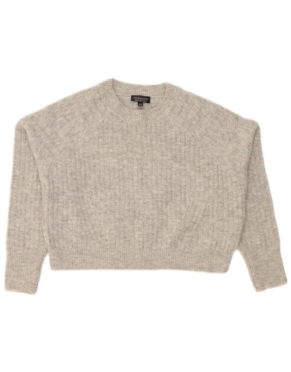 Topshop Damen Crop Crew Neck Pullover Pullover UK 10 Small Grau meliert