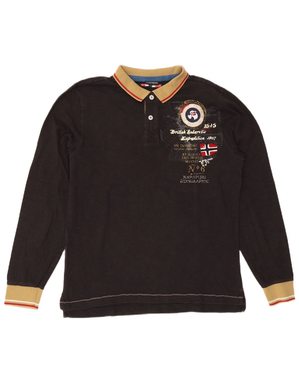 Napapijri Herren-Rugby-Poloshirt mit Grafik, langärmelig, groß, Schwarz, Farbblock