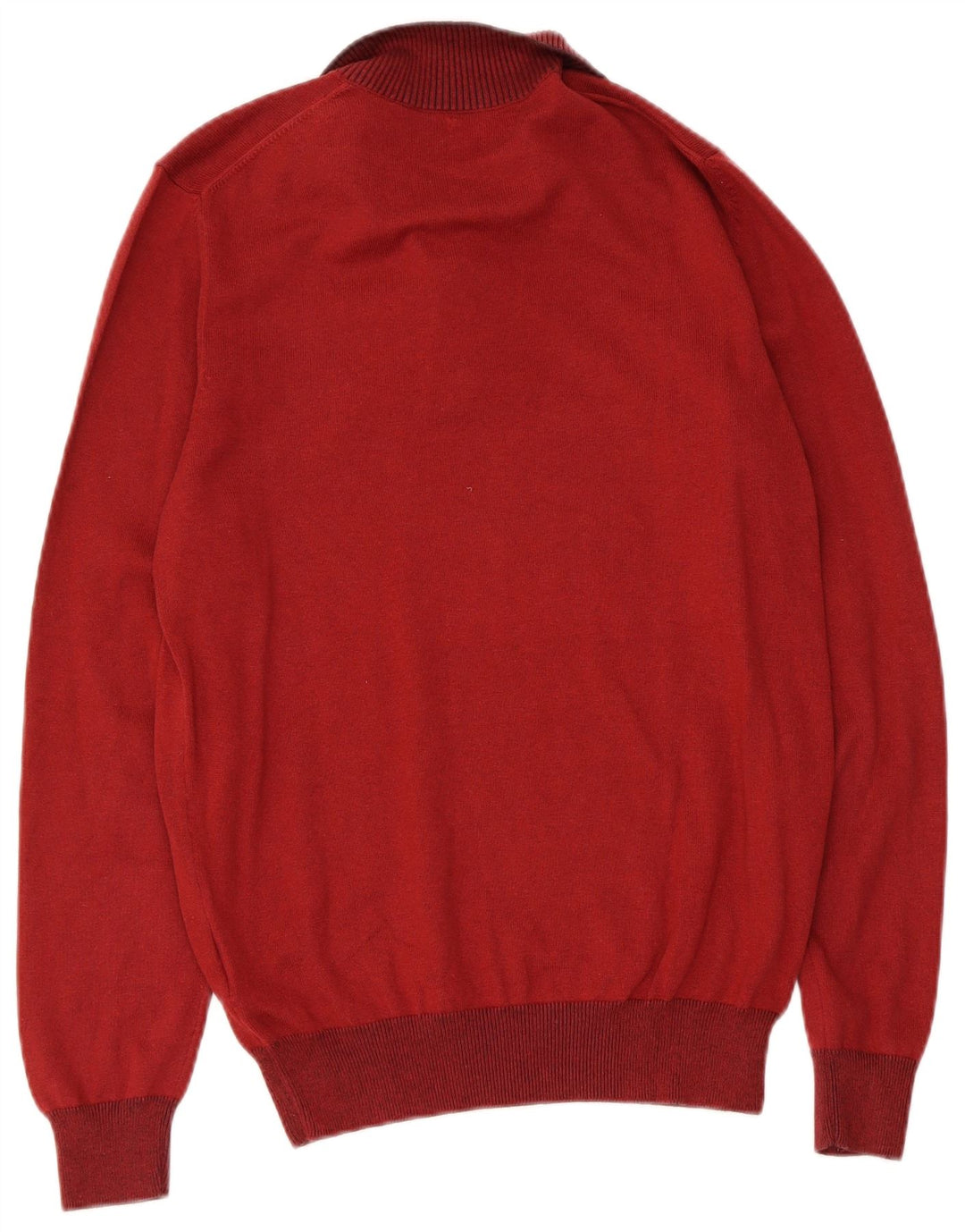 Massimo Dutti Herren-Pullover mit Knopfkragen, mittlere kastanienbraune Baumwolle
