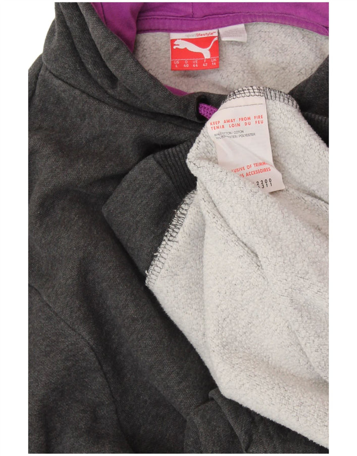 PUMA Damen Graphic Hoodie Pullover UK 14 Große graue Baumwolle