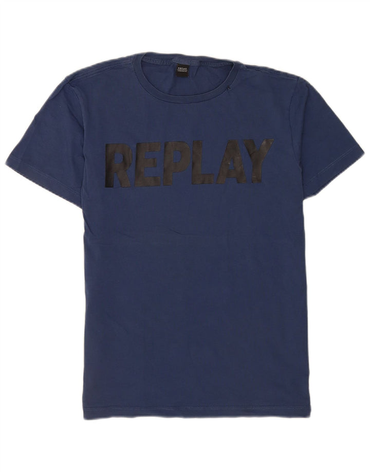 Replay Herren-T-Shirt mit normaler Grafik, mittleres Marineblau