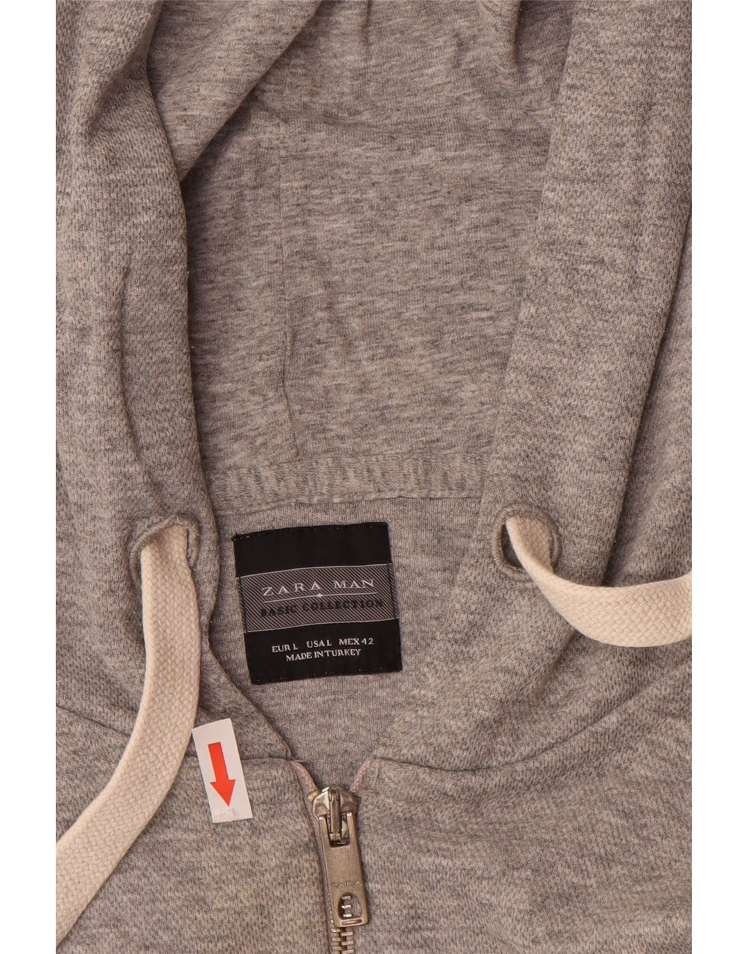 Zara Herren-Kapuzenpullover mit Reißverschluss, groß, grau meliert