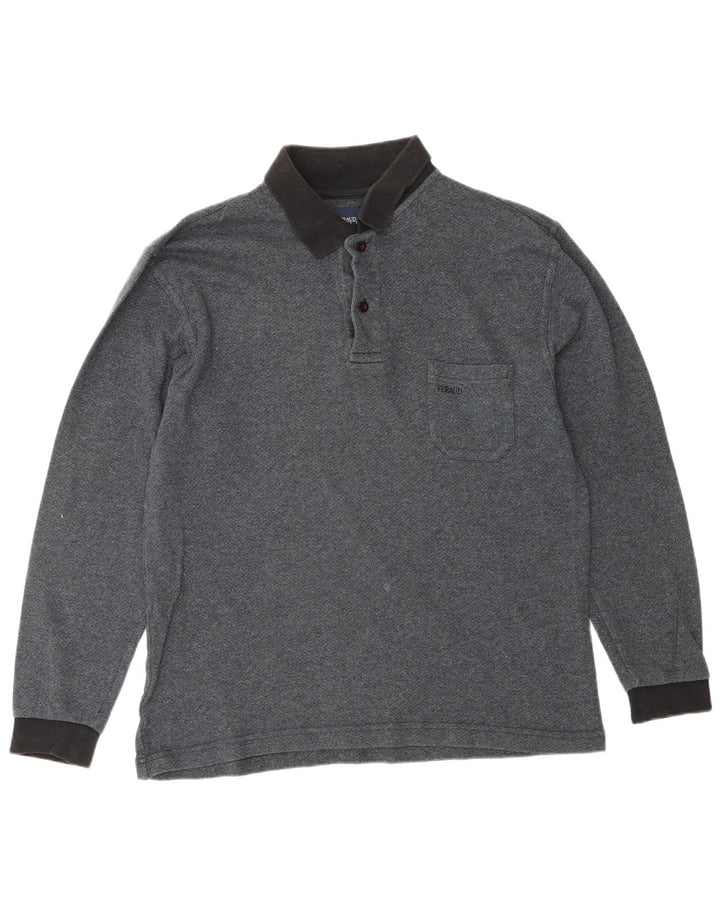 LOUIS FERAUD Herren-Langarm-Poloshirt aus mittelgrauer Baumwolle