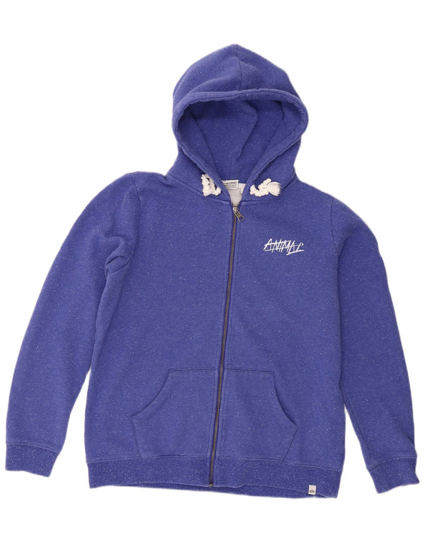 Animal Damen-Kapuzenpullover mit Reißverschluss, UK 14, groß, blau gefleckte Baumwolle