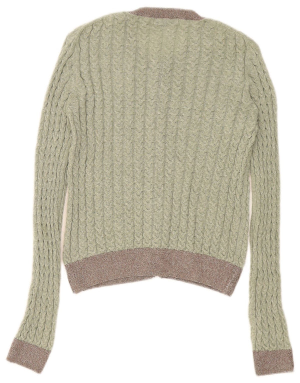 Zara Damen-Cardigan-Pullover UK 12 Mittelgrüner Farbblock
