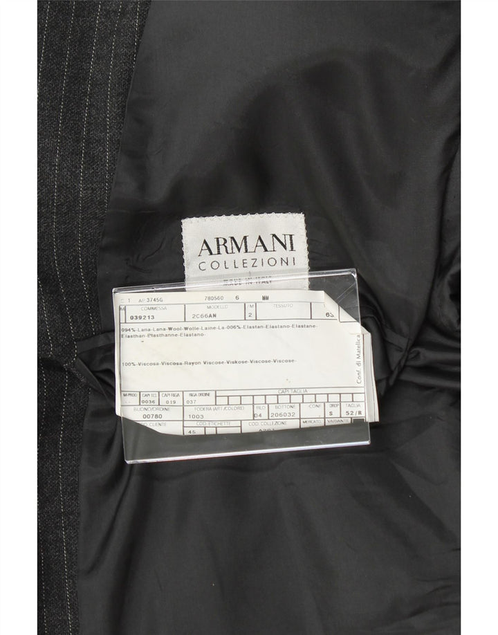 ARMANI COLLEZIONI Mens 3 Button Blazer Jacket IT 52 XL Grey Pinstripe Wool Vintage Armani Collezioni and Second-Hand Armani Collezioni from Messina Hembry 