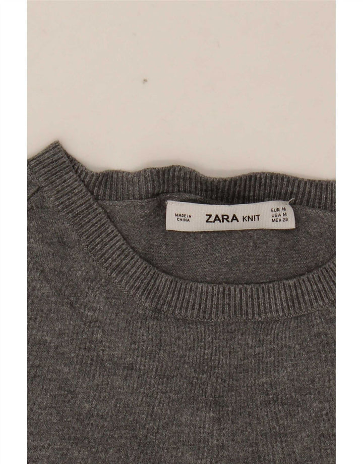 Zara Damen-Pullover mit U-Boot-Ausschnitt, UK 12, Mittelgrau meliert
