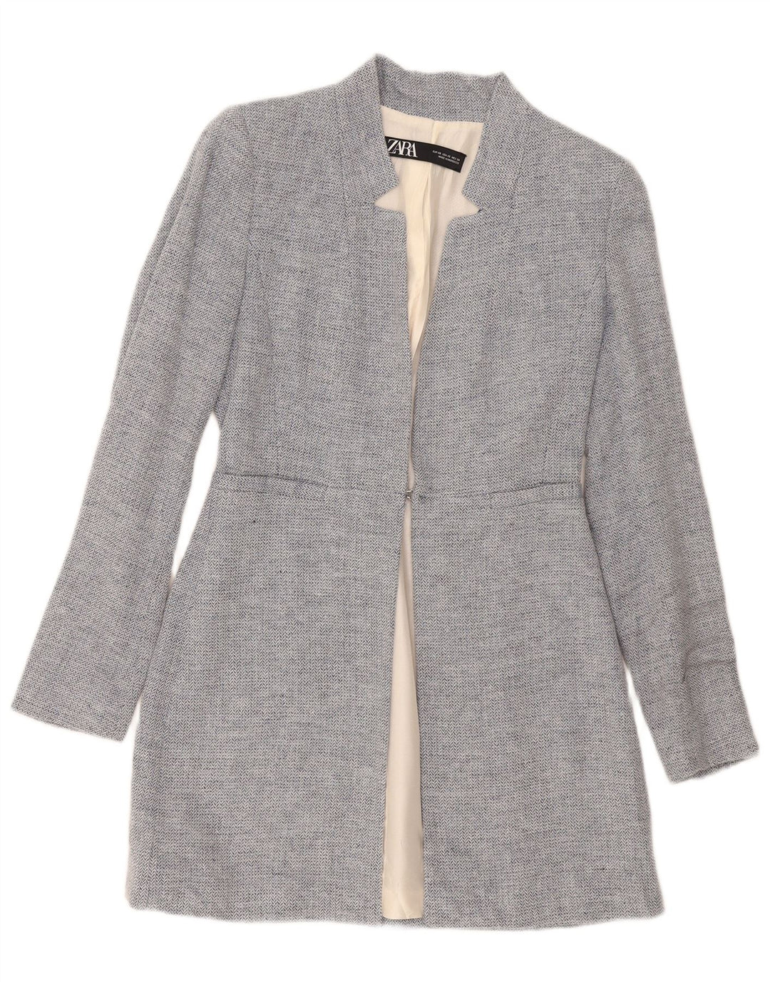 Zara Damen Longline Blazer Jacke UK 4 XS Blue Chevron Modern