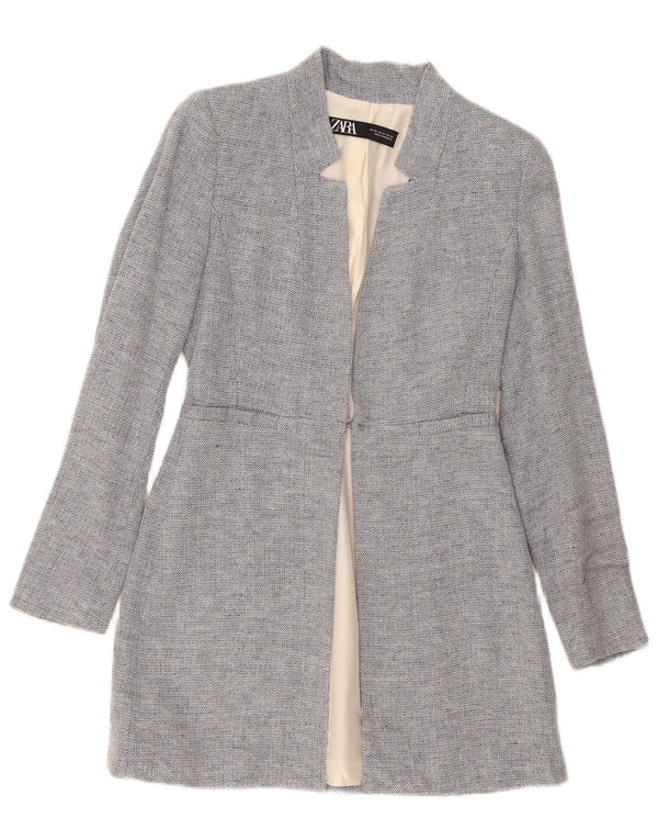 Zara Damen Longline Blazer Jacke UK 4 XS Blue Chevron Modern