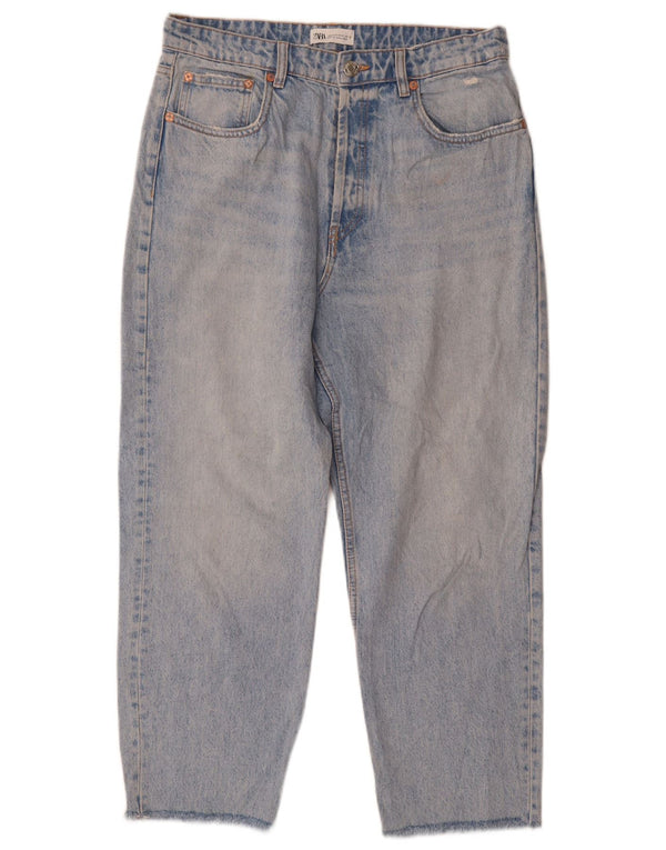 Zara Damen Crop High Waist Tapered Jeans EU 44 XL W34 L26 Blau