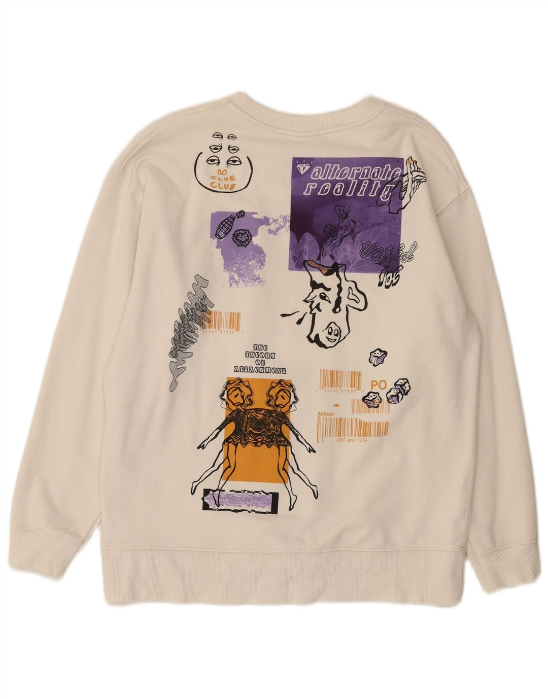 Zara Herren-Sweatshirt mit Grafik, mittelweiße Baumwolle