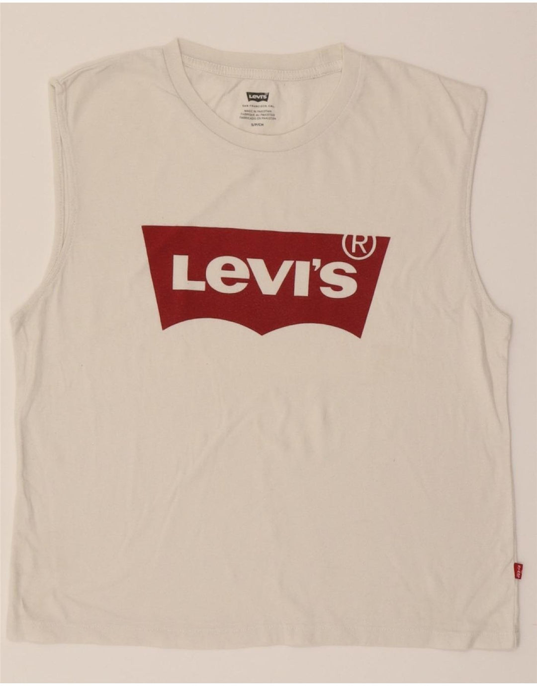 LEVI'S Womens Graphic Vest Top UK 10 Small White Vintage Levi's and Second-Hand Levi's from Messina Hembry 