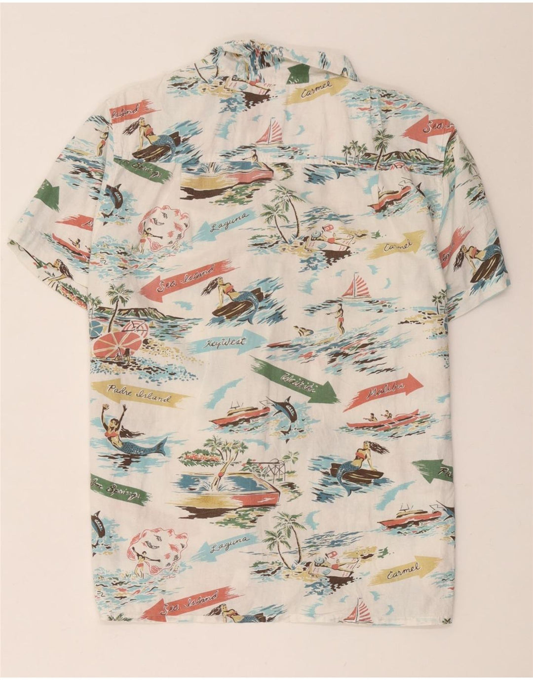 John Lewis Herren-Hemd mit abstraktem Muster, kurzärmelig, mittelweiß, hawaiianisch