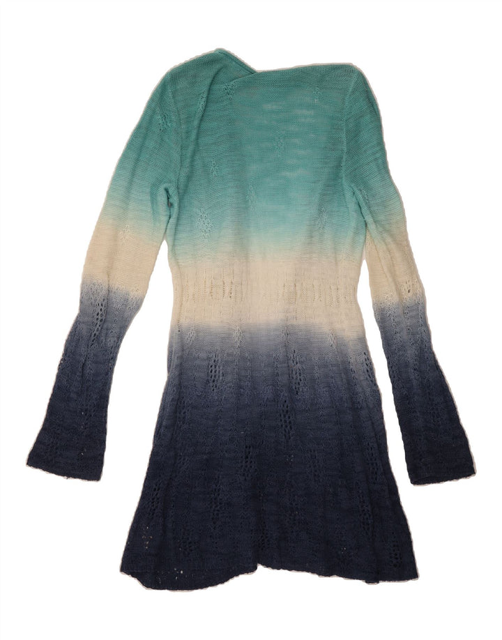 VINTAGE Womens Longline Cardigan Sweater UK 12 Medium Blue Colourblock Vintage Vintage and Second-Hand Vintage from Messina Hembry 