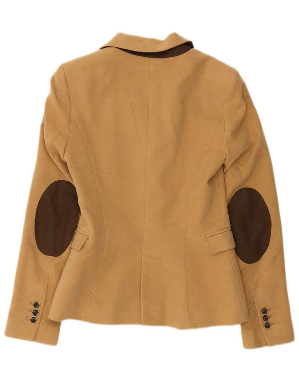 Zara Damen 1-Knopf-Blazerjacke UK 6 XS Braune Baumwolle