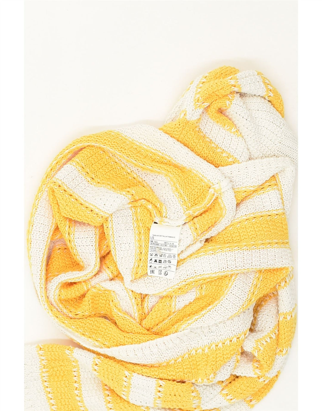 BENETTON Womens Boat Neck Jumper Sweater UK 16 Large Yellow Striped Cotton | Vintage Benetton | Thrift | Second-Hand Benetton | Used Clothing | Messina Hembry 