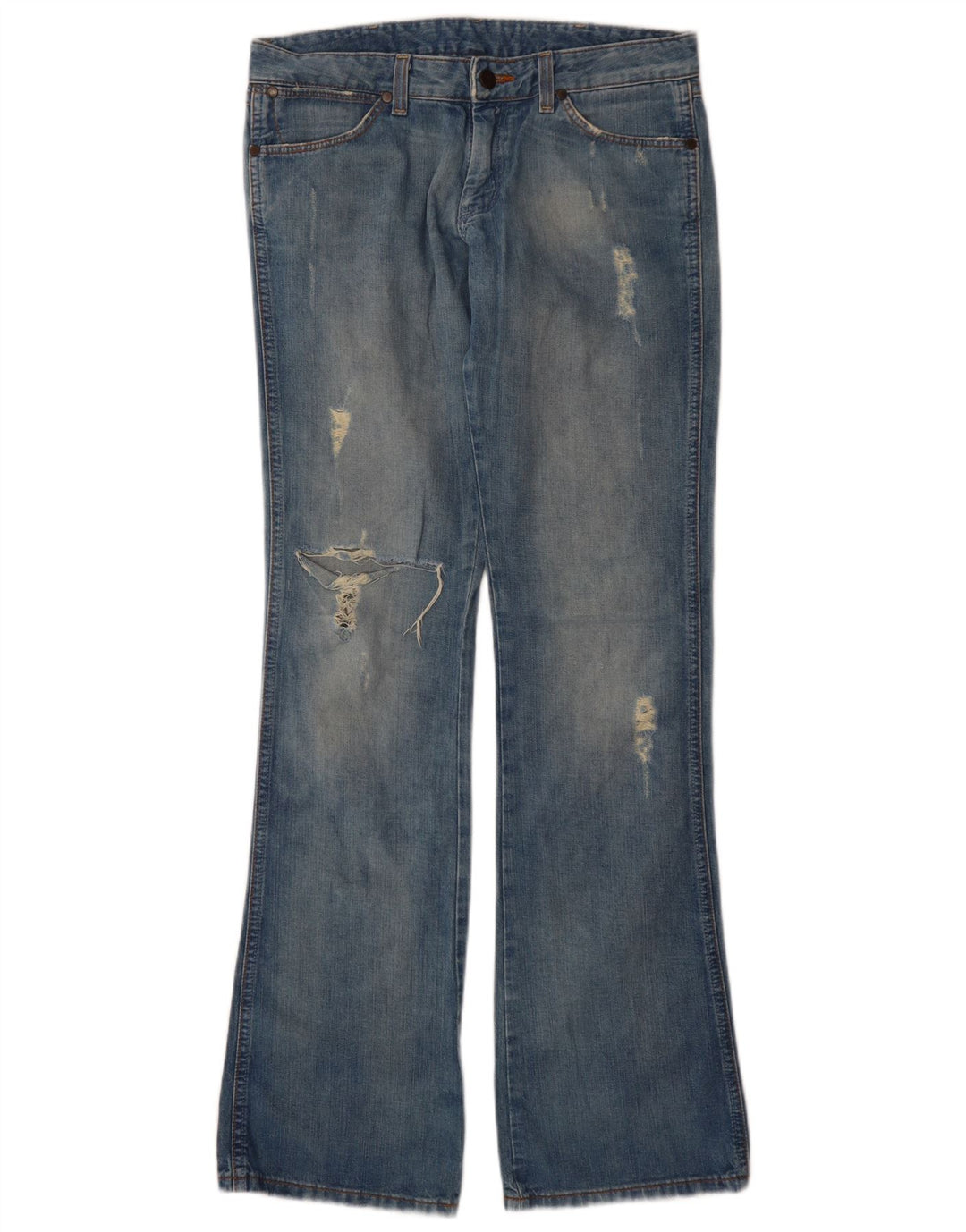 Wrangler Damen Megan Distressed Bootcut Jeans W28 L34 Blaue Baumwolle
