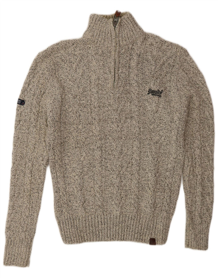Superdry Herren-Pullover mit Reißverschluss am Hals, Mittelgrau geflecktes Acryl