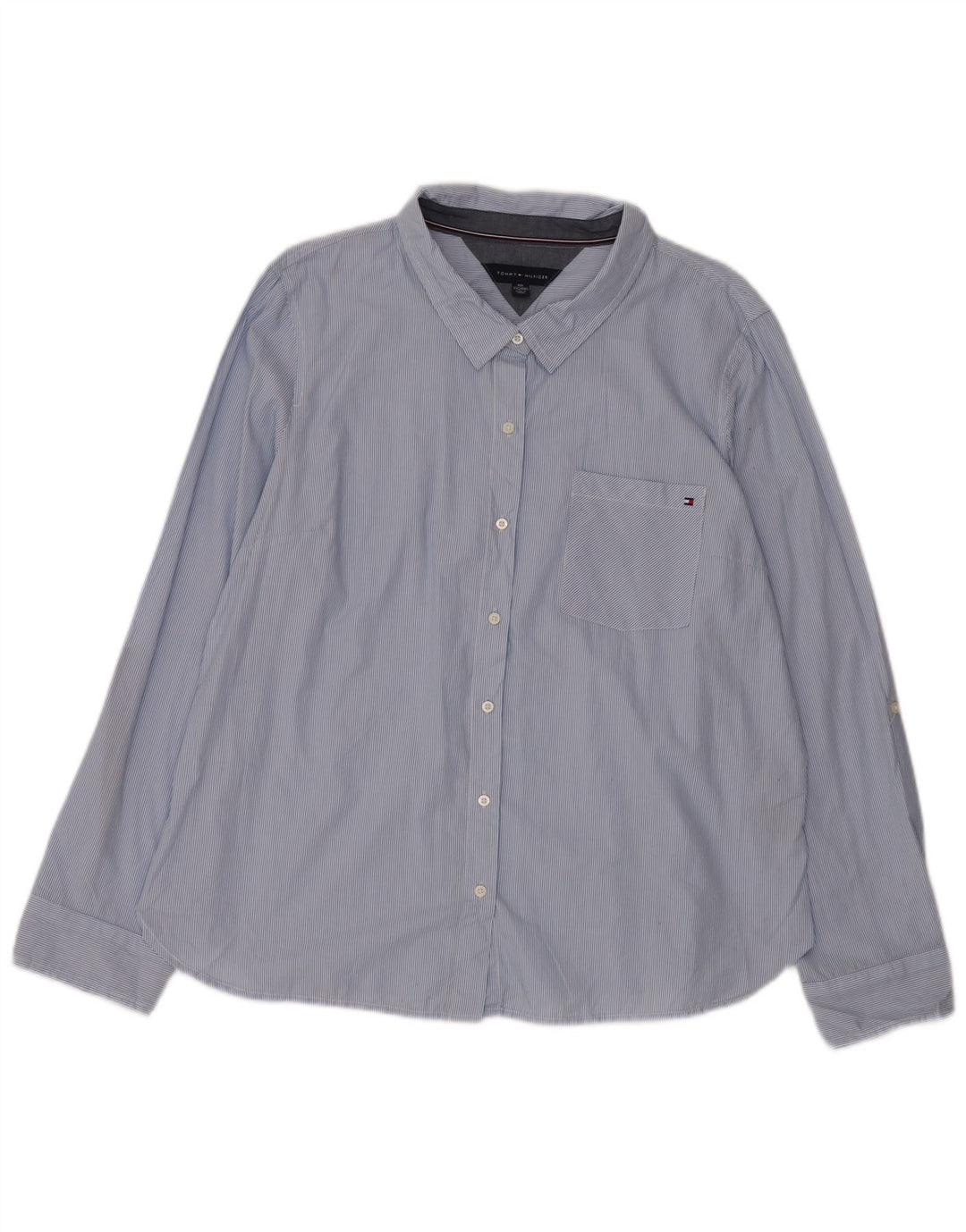 TOMMY HILFIGER Damen Hemd UK 20 2XL Blaue Nadelstreifen-Baumwolle