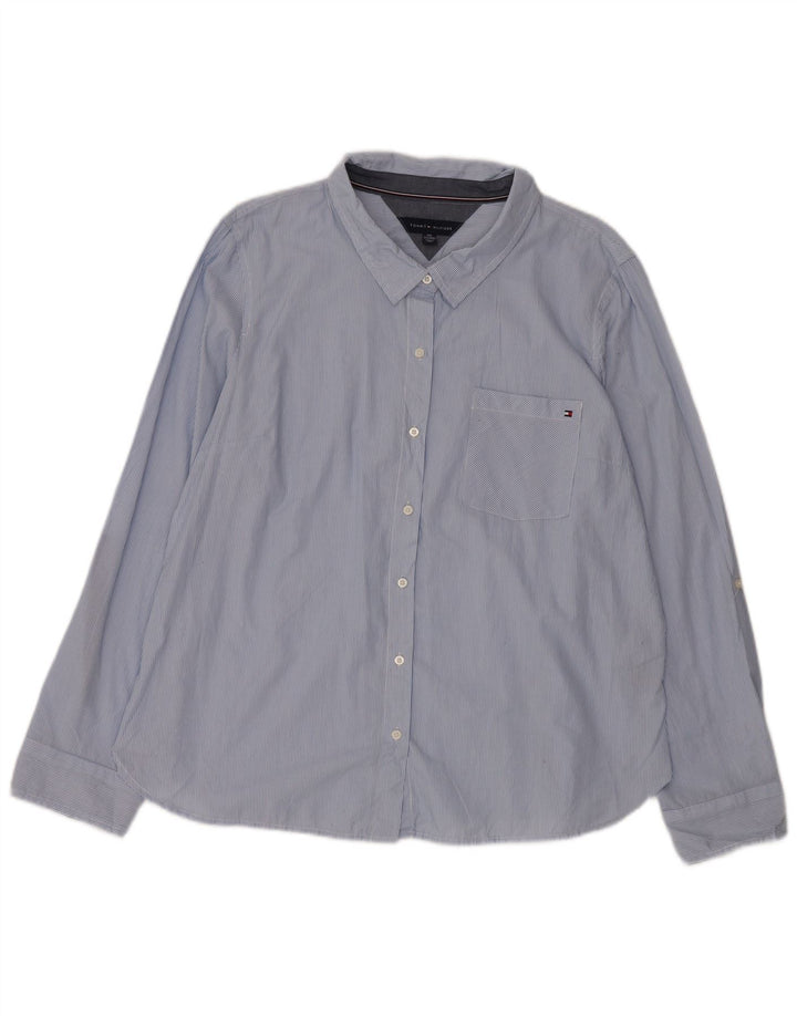 TOMMY HILFIGER Damen Hemd UK 20 2XL Blaue Nadelstreifen-Baumwolle