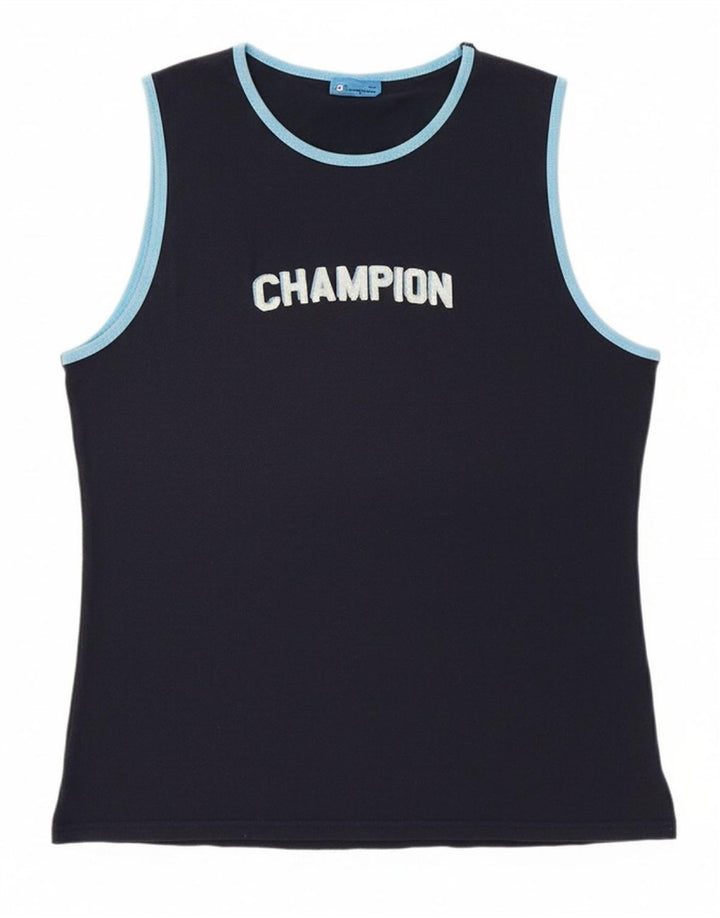 CHAMPION Boys Graphic Vest Top 13-14 Years XL Navy Blue