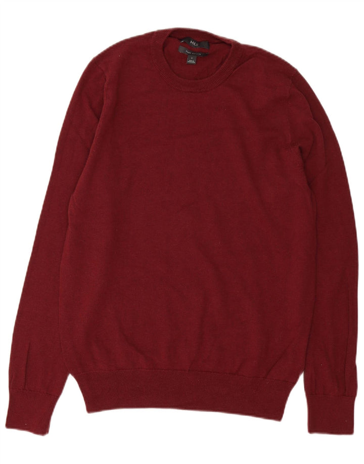 MARKS & SPENCER Herren-Pullover mit Rundhalsausschnitt, Größe S, burgunderrote Baumwolle